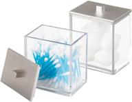 🛁 mdesign plastic square apothecary jar storage organizer for bathroom vanity - countertop shelf decor - cotton swabs, soap, makeup sponge, bath salts - lumiere collection - 2 pack - clear/blushed logo