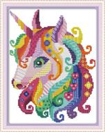 🦄 captaincrafts stamped cross stitch kit - colored unicorn design, ideal for beginner kids and adults - diy artwork needlecrafts (stamped 14ct) logo