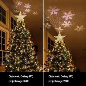 img 3 attached to 🌟 Golden Samyoung Lighted Christmas Tree Topper with 3D Hollow Glitter Star, LED Rotating Snowflake Projector Light for Xmas Tree Ornament Gift
