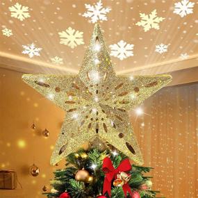img 4 attached to 🌟 Golden Samyoung Lighted Christmas Tree Topper with 3D Hollow Glitter Star, LED Rotating Snowflake Projector Light for Xmas Tree Ornament Gift