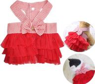 pet dog dress for girls and boys, fancy tutu adorable striped mesh dress - princess vest with bowknot for doggies, cats, and rabbits - petite dresses for small to medium dogs such as pomeranians and chihuahuas - skirted puppy clothes logo