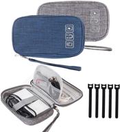 cable organizer case for travel - portable small electronic accessories carry case for cables, chargers, hard drives, earphones, usbs, sd cards - includes 5 cable ties - pack of 2 (gray and blue) logo