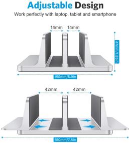 img 2 attached to 💻 OMOTON Вертикальная подставка для ноутбука с регулируемым док-станцией - Обновленная версия (17,3 дюйма), серебристая - Подходит для MacBook, Surface, Samsung, HP, Dell, Chromebook.