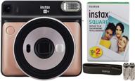 fujifilm instax square sq6 blush gold bundle with 20 sheets of fujifilm instax square instant film, sturdy tiger stickers, and deals number one cleaning cloth logo