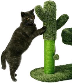 img 2 attached to 🌵 LUCKITTY Cactus Cat Scratching Post Tree with Play Ball | Green - Protect Furniture with Natural Sisal Scratching Post | Catcus Scratcher for Improved SEO