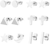 💎 stylish geometric stud earrings set: triangle, bar, cross, dot, moon, and star - ideal for women & girls logo