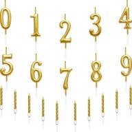🎂 bbto 20 pieces gold glitter cake topper and spiral candle set - numeral candles 0-9 and holders - birthday, wedding cake decorations logo