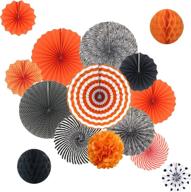 🎉 vibrant hanging party decorations set: zorpia tissue paper fan pom poms, flowers, and honeycomb ball kit – perfect for christmas, wedding, engagement, graduation party decor in green, red (black/orange) логотип