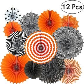 img 3 attached to 🎉 Vibrant Hanging Party Decorations Set: Zorpia Tissue Paper Fan Pom Poms, Flowers, and Honeycomb Ball Kit – Perfect for Christmas, Wedding, Engagement, Graduation Party Decor in Green, Red (Black/Orange)