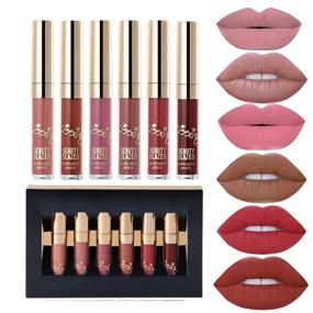 img 4 attached to 💄 6pcs Matte Velvety Liquid Lipstick Set: Waterproof Lip Gloss Collection with Long-lasting Matte Finish