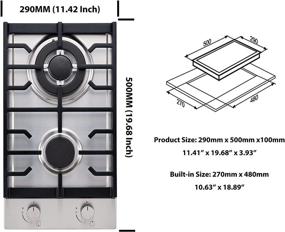 img 2 attached to 🔥 VISOTECH 12-inch Gas Cooktop with 2 Burners, Stainless Steel Gas Hob, Dual Fuel (LPG/NG) and Flame Failure Device - Silver