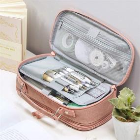 img 1 attached to 🎀 iSuperb Big Capacity Pink Double Zipper Pencil Case: Desk Organizer & Makeup Bag with Multi Compartments