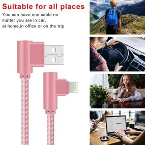 img 1 attached to 10 FT 3 Pack Right Angle Braided iPhone Charger, 90 Degree Lightning Cable for iPhone Charging and Syncing (Rose Gold, 10 Feet)