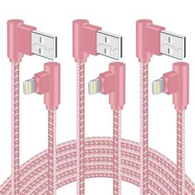 img 4 attached to 10 FT 3 Pack Right Angle Braided iPhone Charger, 90 Degree Lightning Cable for iPhone Charging and Syncing (Rose Gold, 10 Feet)