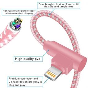 img 3 attached to 10 FT 3 Pack Right Angle Braided iPhone Charger, 90 Degree Lightning Cable for iPhone Charging and Syncing (Rose Gold, 10 Feet)