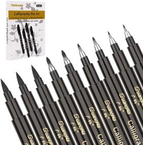 img 4 attached to 🖊️ Calligraphy Pens Set - 9PCS Hand Lettering Pens Black Refill Brush Marker Pens 4 Sizes for Signature Beginners Writing Illustration Design and Drawing