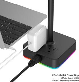 img 1 attached to 🎧 KAFRI RGB наушники с подставкой, имеющей USB-зарядное устройство для настольного геймерского наушникодержателя с 3 портами USB-зарядки и 2 розетками - идеально подходит для геймерского стола, настольных игр и аксессуаров для наушников. Подарок для парня с улучшенной оптимизацией поисковой системы (SEO).