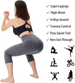 img 2 attached to 🩳 High Waist Tummy Control Capri Yoga Pants with Pockets for Women - Ideal for Workout, Running, and Athletic Activities - HIGHDAYS