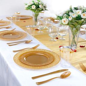 img 1 attached to 🍽️ I00000 102 PCS Brown Gold Plastic Plates with Lace Design, BPA Free – Ideal for Thanksgiving: Includes 51 Dinner Plates (10.25 Inch) and 51 Salad / Dessert Plates (7.5 Inch)