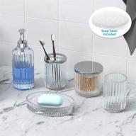 🛁 5-piece glass bathroom accessories set - vanity countertop collection with soap dispenser, cotton holder, toothbrush holder, tumbler, soap dish, includes free soap saver logo