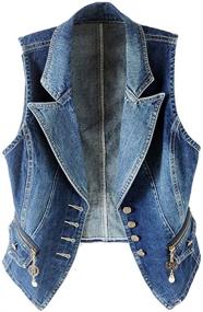 img 4 attached to 👚 Kedera Women's Denim Vest - Button Up Lapel Waistcoat Jacket in Washed Blue