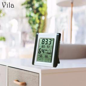 img 3 attached to VILA Digital Thermometer and Hygrometer - Indoor Humidity and Temperature Monitor with Battery, Bright LCD Display for Instant Reading, Versatile Mounting Options, Responsive Touch Screen