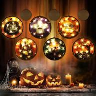 bloomwin 6 pack halloween door decorations - battery operated 3d lights for front door, windows, wall, porch, and bedroom - pumpkin, ghost, castle, black cat - indoor hanging window lights for enhanced halloween ambiance логотип