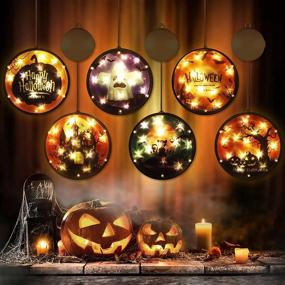 img 4 attached to BLOOMWIN 6 Pack Halloween Door Decorations - Battery Operated 3D Lights for Front Door, Windows, Wall, Porch, and Bedroom - Pumpkin, Ghost, Castle, Black Cat - Indoor Hanging Window Lights for Enhanced Halloween Ambiance