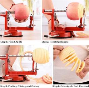 img 3 attached to 🍎 3-in-1 Stainless Steel Apple Peeler Corer Slicer - Multicolor Spiral Peelers with Suction Base