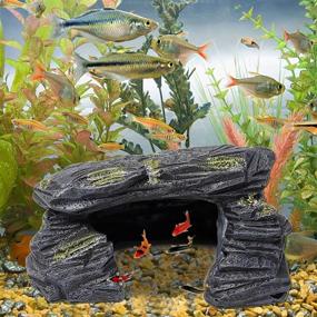 img 1 attached to 🦎 Resin Reptile Rock Hideout Cave – Aquarium Fish Tank Ornament and Reptile Habitat Decoration – Aquatic Caves Hide Hut for Amphibians, Lizards, Snakes, Bettas, Cichlids, Geckos, and Frogs
