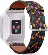 🎃 leather watch band strap bracelet for fitbit ionic - halloween festive decoration with stainless steel clasp and adapters logo