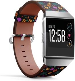 img 1 attached to 🎃 Leather Watch Band Strap Bracelet for Fitbit Ionic - Halloween Festive Decoration with Stainless Steel Clasp and Adapters