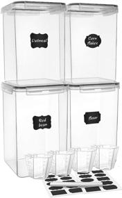 img 3 attached to 4-Piece BPA Free Plastic Airtight Kitchen Pantry Storage Containers - Extra Large 7qt / 6.5L/220oz Tall Food Containers with Wide & Deep Design, Including 4 Measuring Cups and 20 Labels for Flour, Sugar