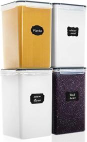 img 4 attached to 4-Piece BPA Free Plastic Airtight Kitchen Pantry Storage Containers - Extra Large 7qt / 6.5L/220oz Tall Food Containers with Wide & Deep Design, Including 4 Measuring Cups and 20 Labels for Flour, Sugar