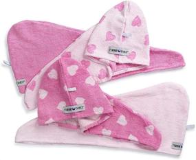 img 1 attached to 🎁 Turbie Twist Hair Towels Cotton (4 Pack) Pink Heart / Solid - Perfect Gift for Mom's Hair Care