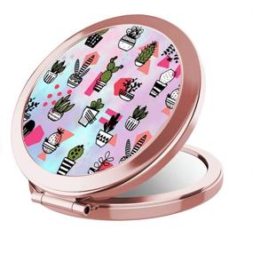 img 3 attached to 🌵 IMLONE Rose Golden Makeup Compact Mirror for Women - 2X Magnification, Portable & Travel-friendly, Mini Pocket Mirror - Great Gift Idea for Mothers, Kids, and all Women (Cactus Design)