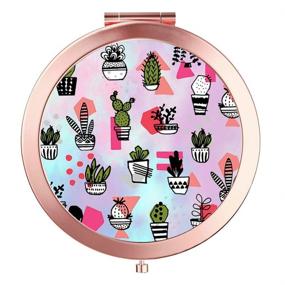 img 4 attached to 🌵 IMLONE Rose Golden Makeup Compact Mirror for Women - 2X Magnification, Portable & Travel-friendly, Mini Pocket Mirror - Great Gift Idea for Mothers, Kids, and all Women (Cactus Design)