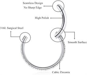 img 1 attached to 💎 Hypoallergenic 316L Surgical Steel Hinged Septum Hoop with Clear Gems or Opal, Aesthetic Non-Tarnish Piercing Jewelry, Available in 18G 16G Sizes, 6mm - 8mm - 10mm Lengths, Silver - Gold - Rose Gold