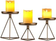 🕯️ bikoney candle holder set for home decor christmas decorations wedding dinning party: metal geometric pillar candle stand accommodates candles of different sizes, 3-piece set in bronze logo