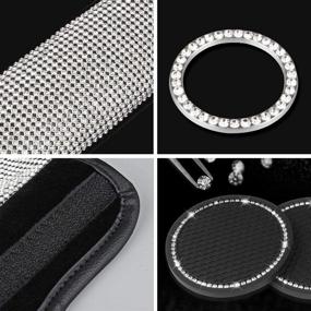 img 2 attached to 💎 2 Sets of Diamond Leather Seat Belt Shoulder Pads for Women - Bling Rhinestone Car Belt Covers, Crystal Handbrake Cover, Cup Coaster, Key Start Ring - Stylish Car Accessories