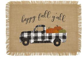 img 2 attached to 🚜 Elrene Home Fashions Farmhouse Living Happy Fall Y'all Farm Truck Burlap Placemat Set - Natural, 13" x 19" - Pack of 4