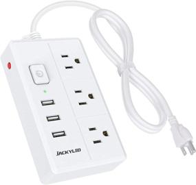 img 4 attached to 💡 JACKYLED Desktop Power Strip with 3 Outlets, 3 USB Ports, and 5 ft Extension Cord for Home Office Charging Multiple Devices, Travel Dorm RV Camper Essentials - White
