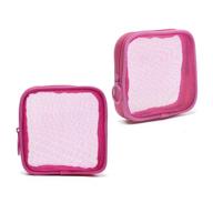 🛁 transparent mesh travel toiletry bag, portable standing pouch for shaving and washing, organizer for personal care trip, pack of 2 (size s), pink logo