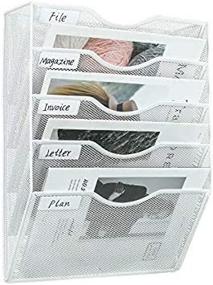 img 1 attached to 📁 Versatile and Stylish Klickpick Office 5 Sections Hanging Files Wall Mounted Metal Mesh Document File Organizer Magazine Holder Rack Organizer Racks - White