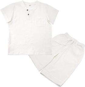 img 4 attached to 👕 POBIDOBY Cotton Linen Boy's T-Shirt and Shorts Set: Summer Short Sleeve Children's Two Piece Clothing Pants Sets