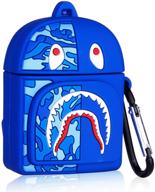 🦈 jiulian case for airpods 1&2 - cute 3d kawaii design, cool silicone cover for men, boys, girls - blue shark bag logo