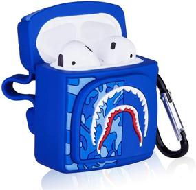 img 2 attached to 🦈 Jiulian Case for Airpods 1&2 - Cute 3D Kawaii Design, Cool Silicone Cover for Men, Boys, Girls - Blue Shark Bag