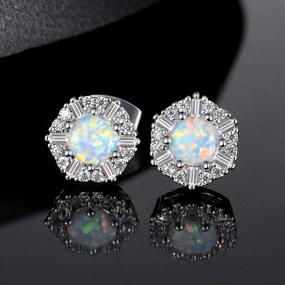 img 3 attached to 💎 Hexagon Halo Gold-Plated Cubic Zirconia and Opal Stud Earrings