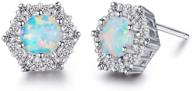 💎 hexagon halo gold-plated cubic zirconia and opal stud earrings logo