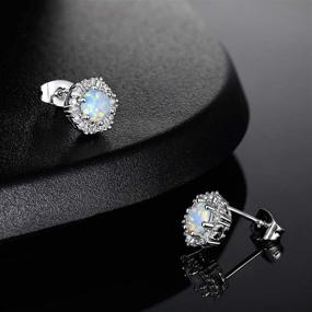 img 2 attached to 💎 Hexagon Halo Gold-Plated Cubic Zirconia and Opal Stud Earrings